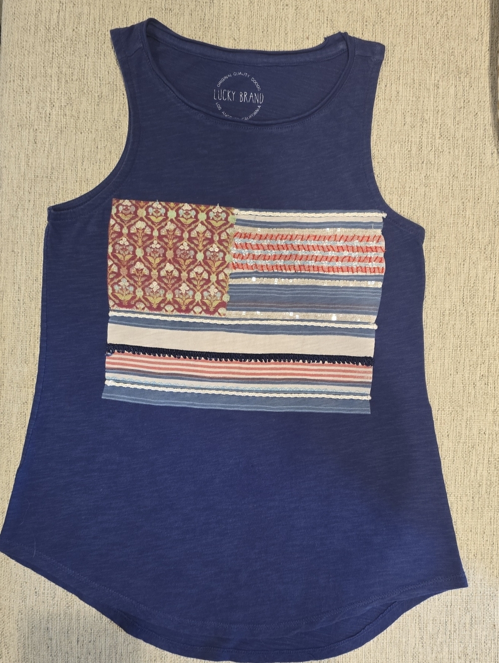 Lucky Brand Navy Patchwork Striped Tank